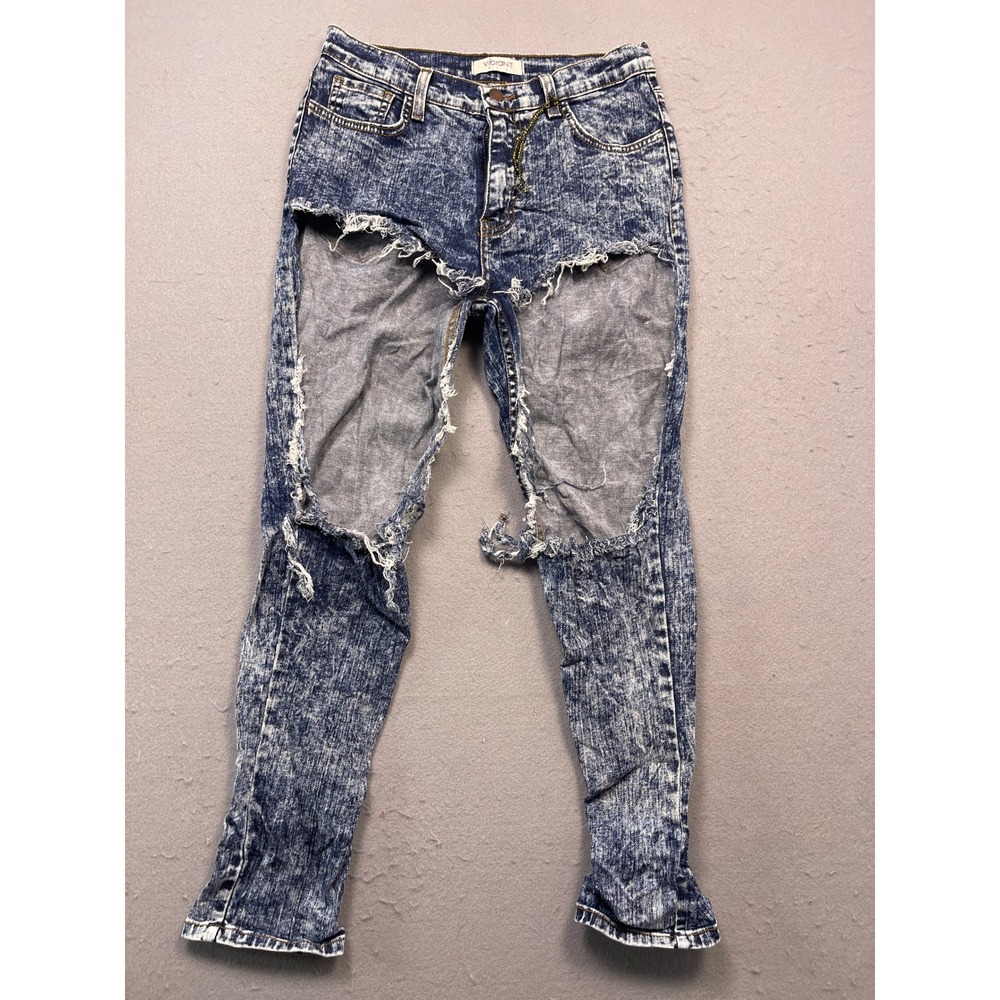 Vibrant M.I.U. Distressed Skinny Jeans Denim Acid Wash Blue 3 Womens